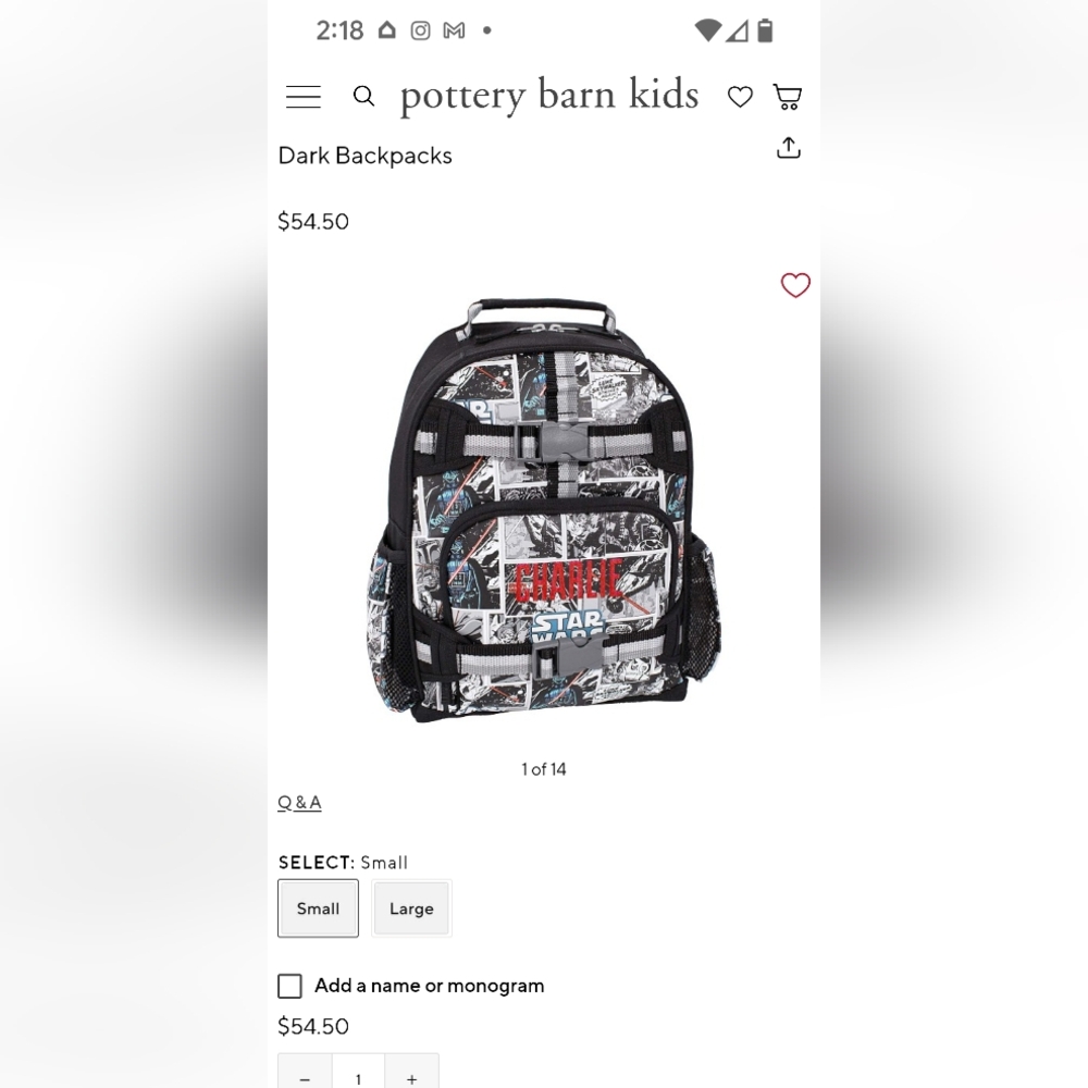 Pottery Barn Small Backpack
